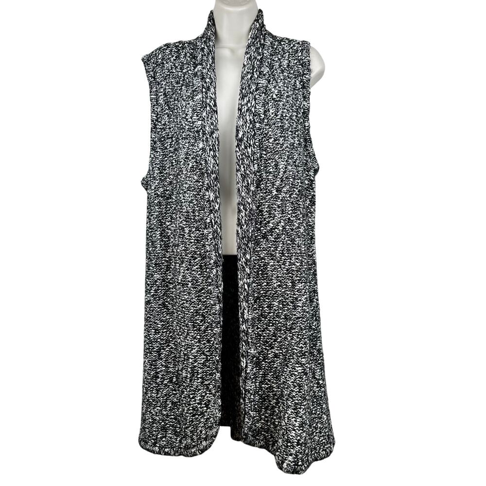 Chico's Open Cardigan Sweater Duster Sleeveless Black Chico 2 US Lg Boho Cottage